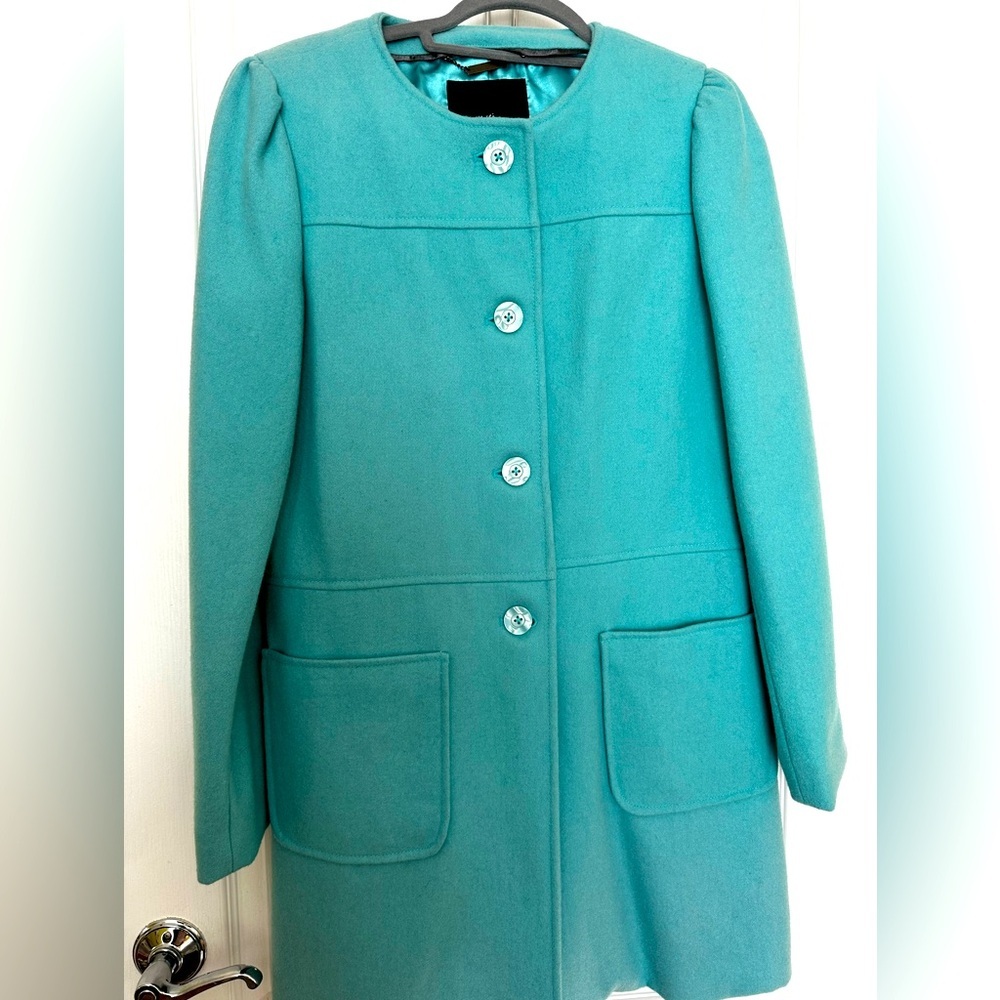 Teal Button-Up wool Coat women size M, new condition